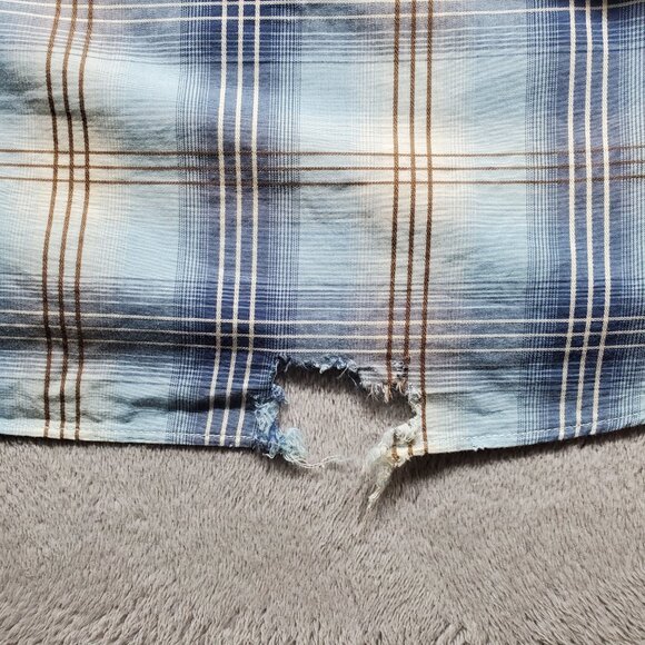 Alan Flusser Button Down Long Sleeve Plaid Shirt Blue Brown White Mn Sz L - Picture 10 of 10